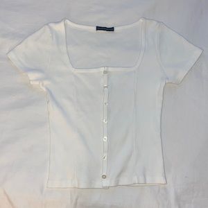 Brandy Melville White Button Up Square Neck Top